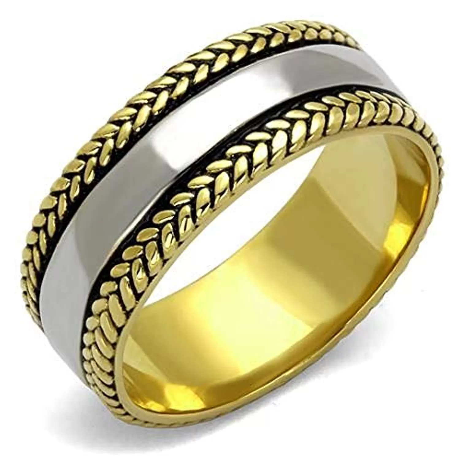 WildKlass Stainless Steel Ring Two-Tone IP Gold Men Epoxy Jet