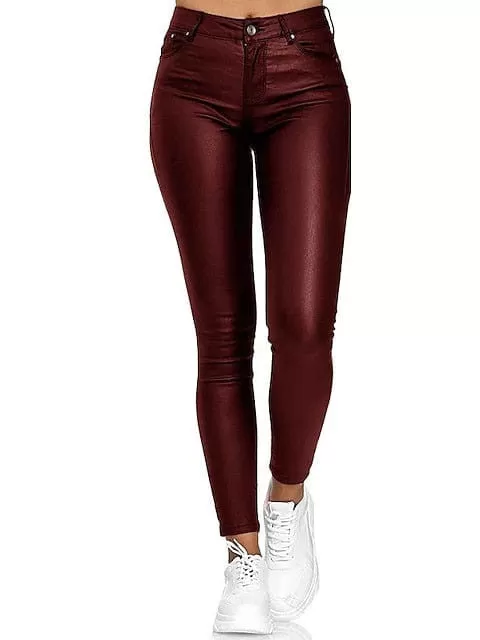 Women's PU Artificial Leather Skinny Pants with Streetwear Style