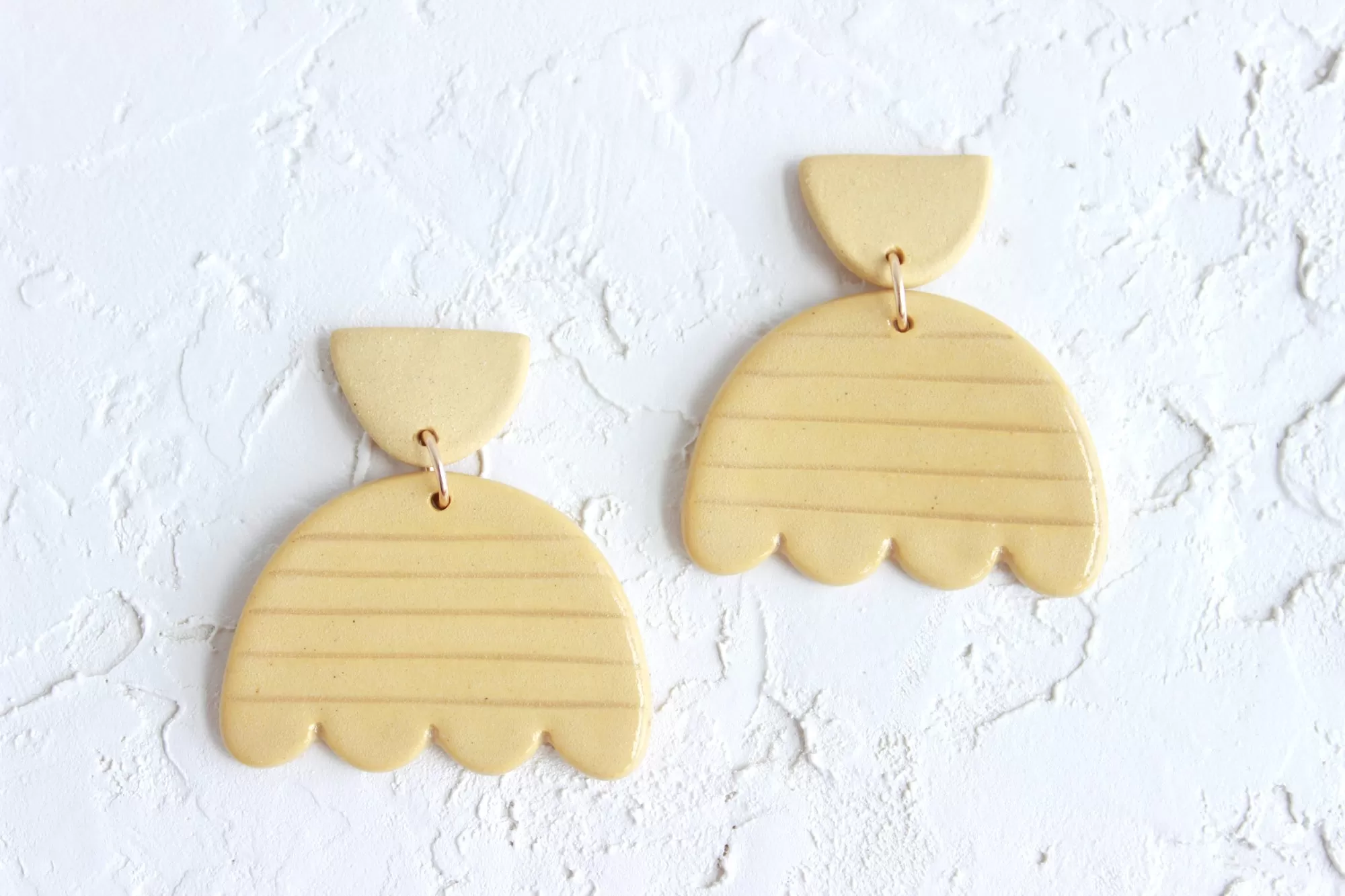 Yellow Stoneware Scallop Statement Earrings